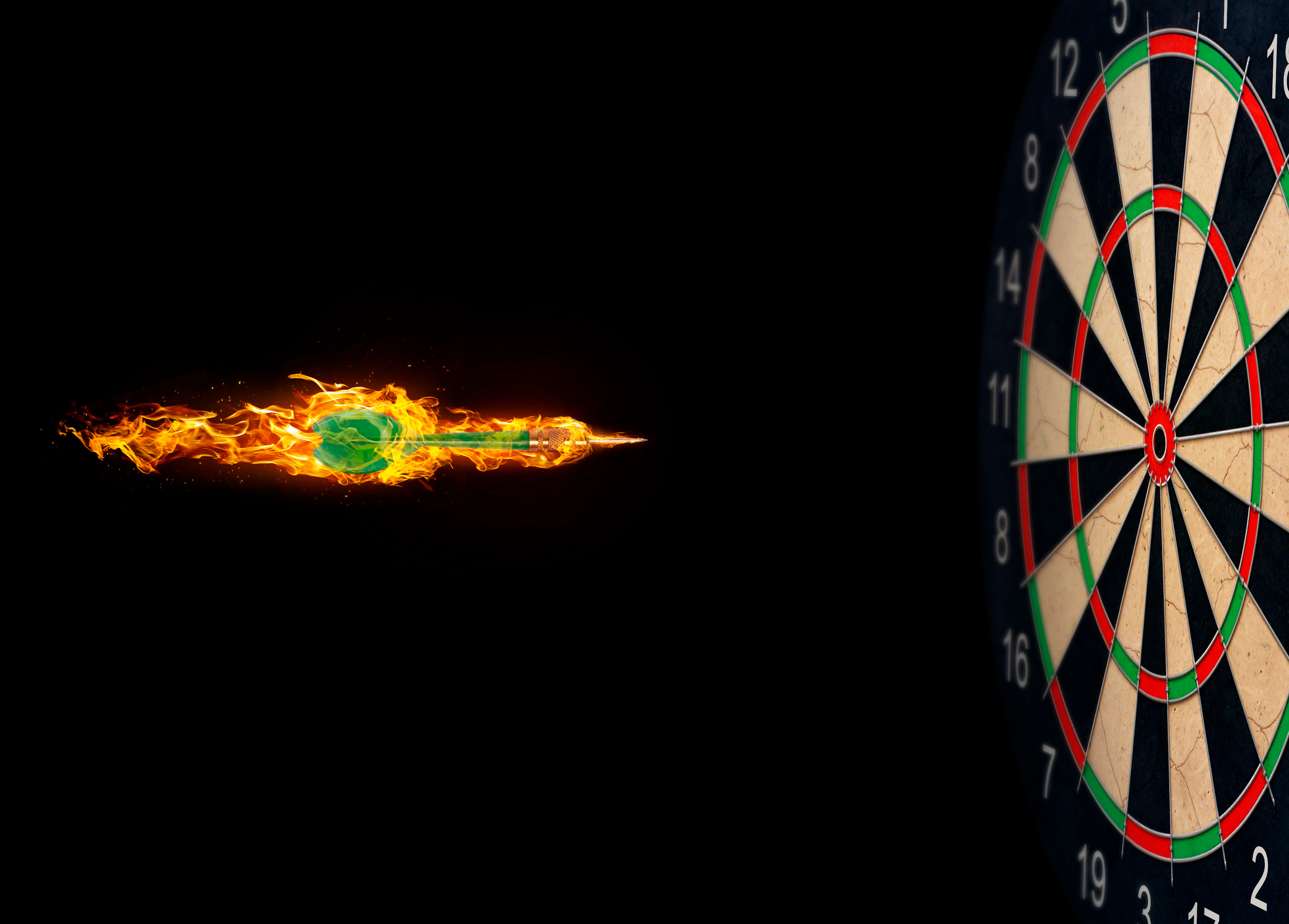 Darts, on fire flying to the target